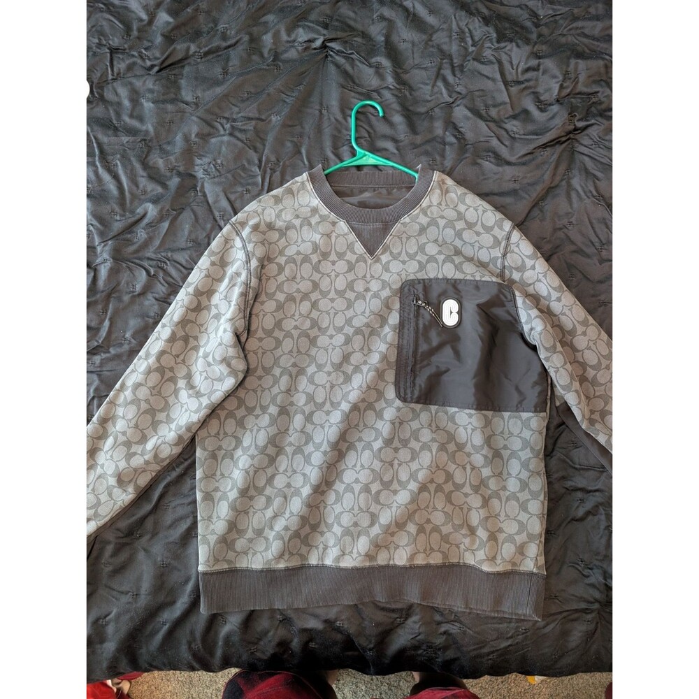 COACH Mixed Media Designer AOP Monogram Crewneck Sweater Men Size Medium